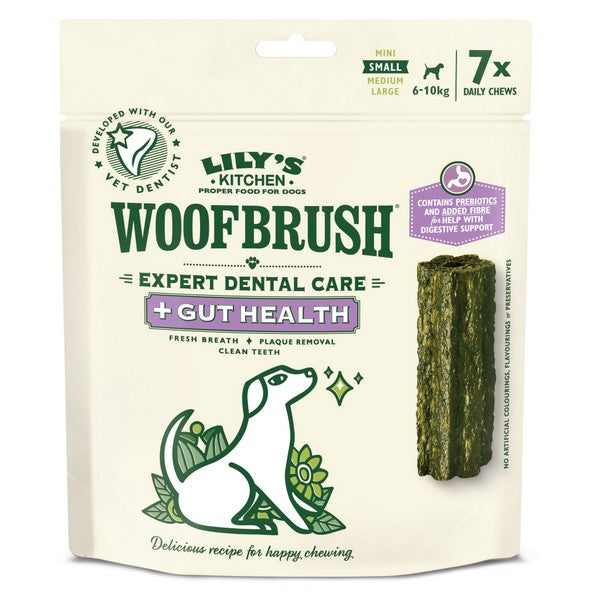 Lilys Kitchen Gut Health Woofbrush Natural Dental chews 7 Pack MED BBD 11/24