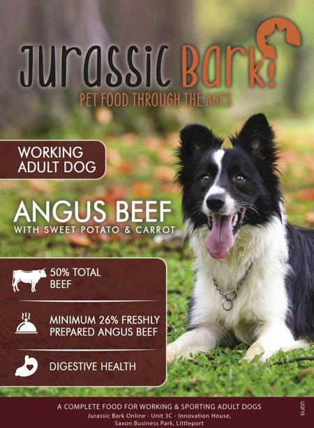 Jurassic Bark GF Adult Angus Beef with Sweet Potato & Carrot Working Dog 15kg