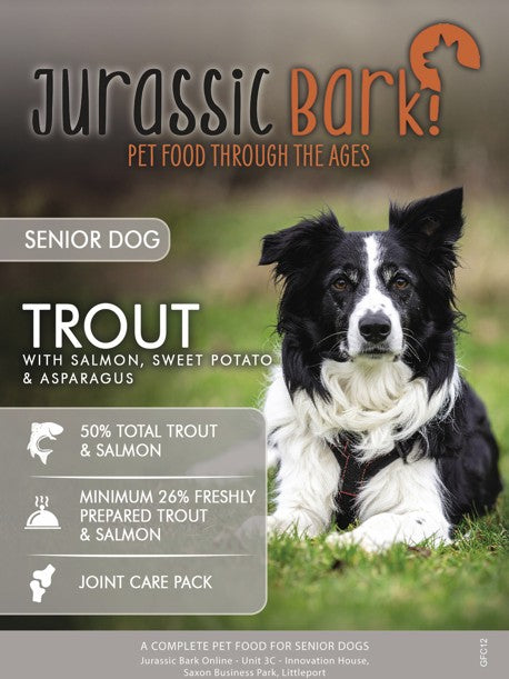 Jurassic Bark GF Adult Senior Trout with Salmon, Sweet Potato & Asparagus