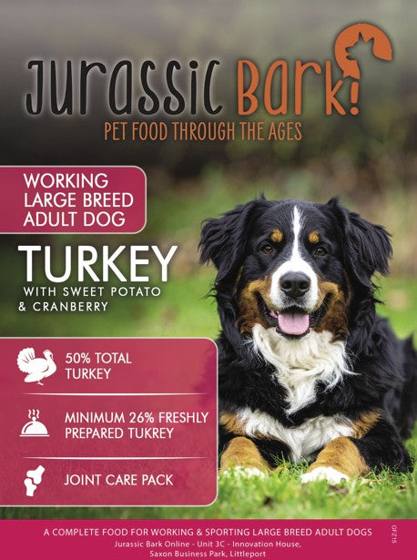 Jurassic Bark GF Turkey Adult Large Breed with Sweet Potato & Cranberry Working Dog 15kg