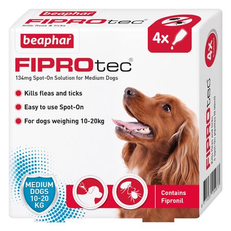 Beaphar FIPROtec - Flea & Tick Treatment for Medium Dogs x4