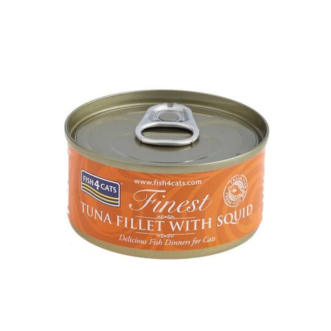 Fish4Cats Finest Tuna Fillet with Squid Pack of 6 Cat Food Wet- Jurassic Bark Pet Store Littleport Ely Cambridge