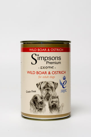 Simpsons Wild Boar and Ostrich Casserole with Organic Vegetables Dog 6 x 400g