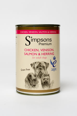 Simpsons Chicken, Venison, Salmon & Herring with Organic Vegetables Dog 6 x 400g