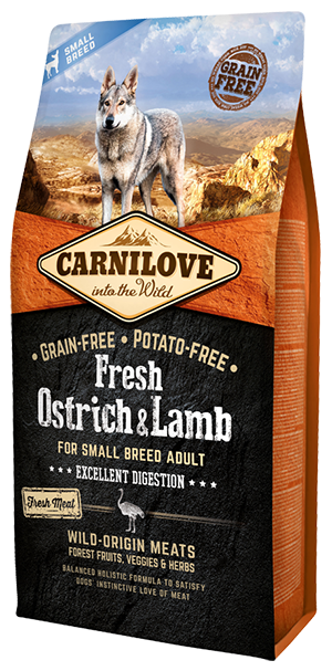 Carnilove Fresh Ostrich & Lamb Small Breed Adult Dog- Jurassic Bark Pet Store Littleport Ely Cambridge