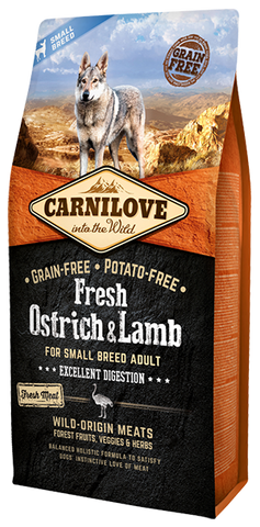 Carnilove Fresh Ostrich & Lamb Small Breed Adult Dog- Jurassic Bark Pet Store Littleport Ely Cambridge