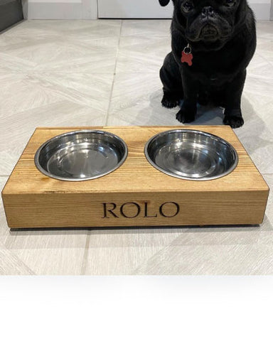 Personalised Wooden Cat Bowl Feeder