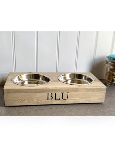Personalised Wooden Cat Bowl Feeder