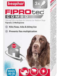 Beaphar FIPROtec Combo - Flea, Tick & Biting Lice Treatment for Medium Dogs x3