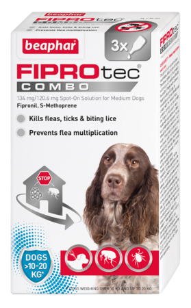 Beaphar FIPROtec Combo - Flea, Tick & Biting Lice Treatment for Medium Dogs x3