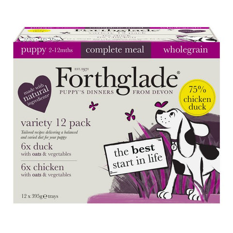 Forthglade Wholegrain Chicken & Duck with Oats Complete Puppy Wet Dog Food Variety Pack 12x395g